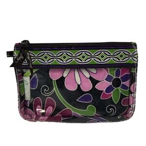 Vera Bradley Cosmetic Pouch Womens OS Black Floral Laminated Travel Bag EUC
